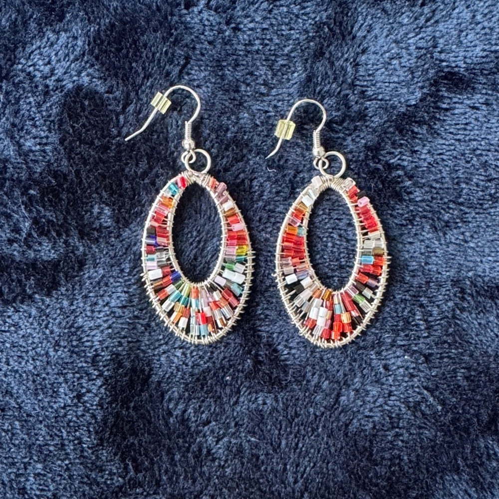Multicolor Beaded Oval Earrings